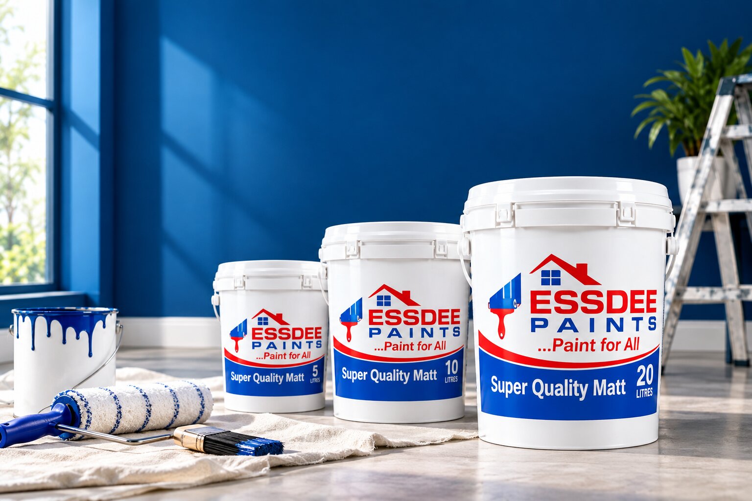 EssDee Super Quality Matt paint buckets in 5, 10 and 20 litre sizes
